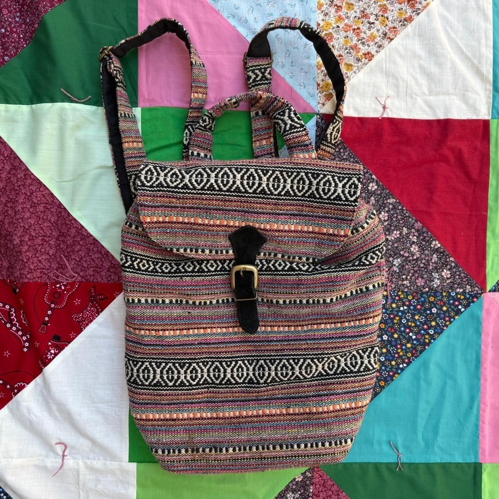 Multicolored festival backpack with adjustable straps